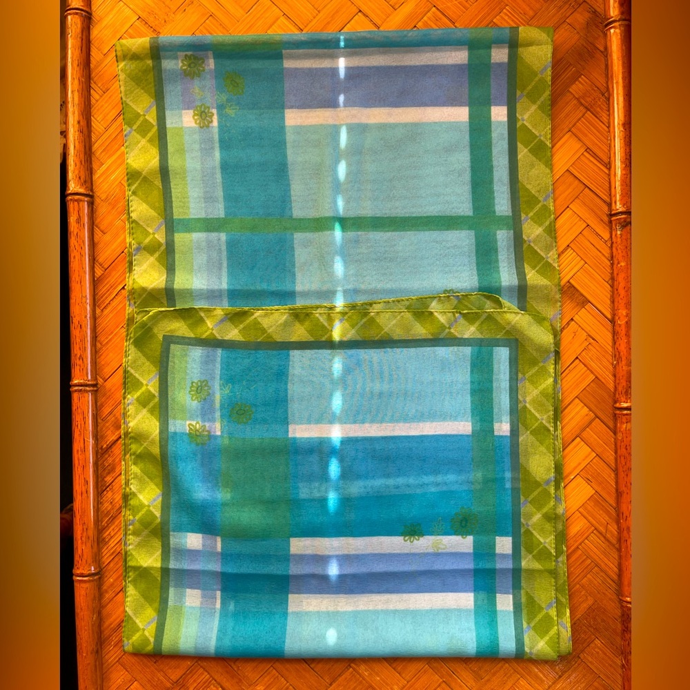 Vintage semi sheer lemon lime scarf boho flowy plaid